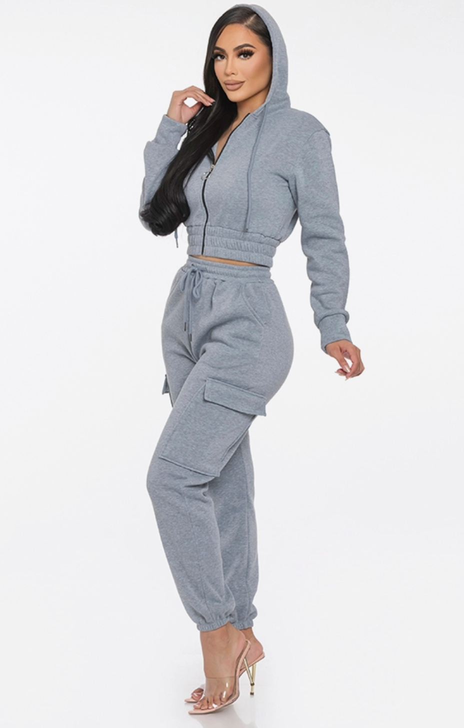 Better Off Cropped Zipper Hoodie and Cargo Jogger Pants Co-Ord